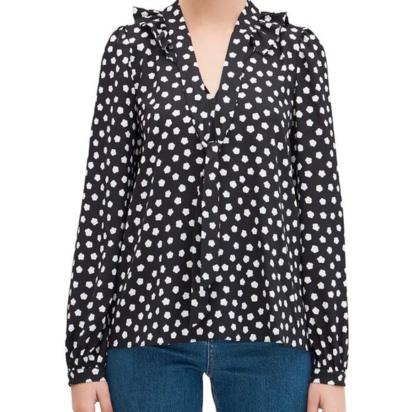 kate spade Tops - Kate Spade Navy and White cloud dot Blouse - large